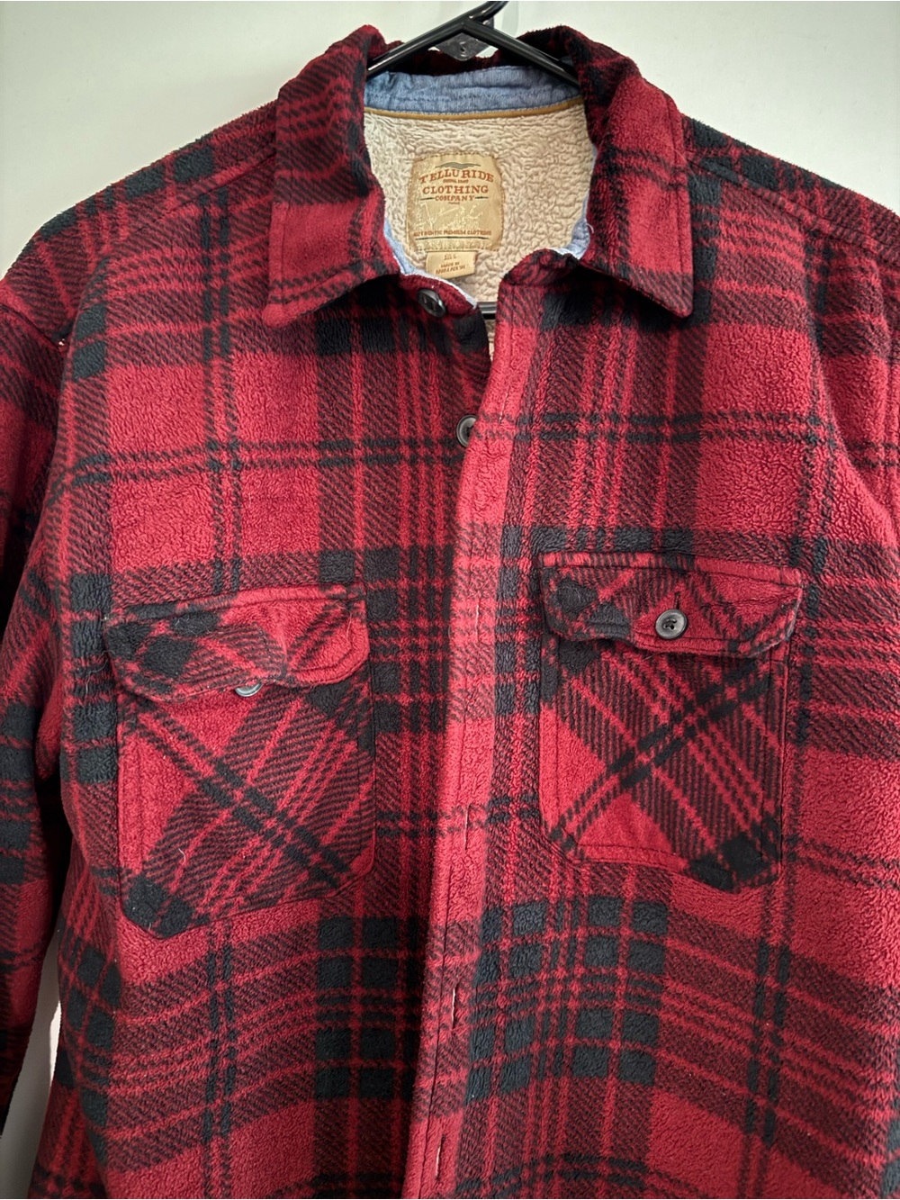 Telluride Men's Red Plaid Sherpa-Lined Shacket size small